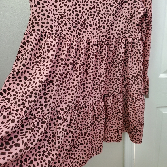 SHEIN PINK ANIMAL PRINT RUFFLE HEM SMOCK DRESS - Picture 9 of 11